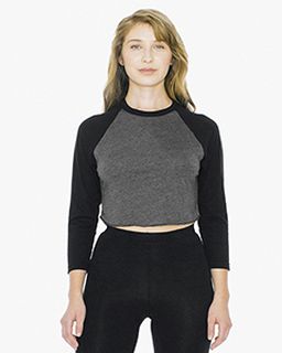 Ladies Poly-Cotton 3/4-Sleeve Cropped T-Shirt-American Apparel