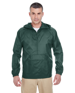 Adult Quarter-Zip Hooded Pullover Pack-Away Jacket-UltraClub