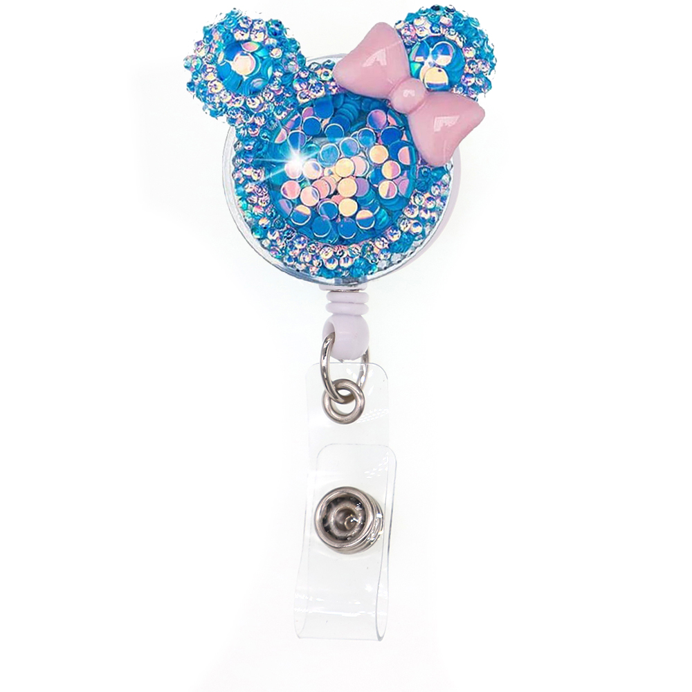 Blue Mouse Ears - Cutieful Glitter Acrylic Badge Reel-Cutieful