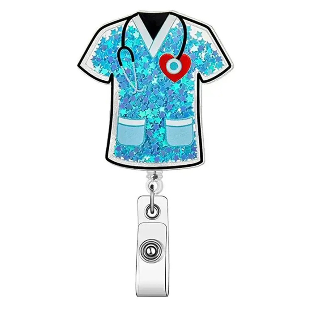 Blue Scrub Top - Cutieful Shaker Badge Reel-Cutieful