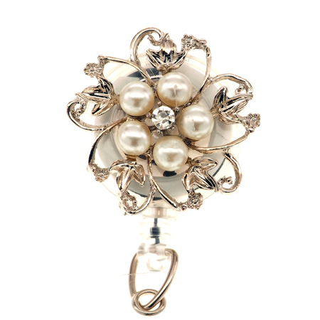 Dainty Pearl White Flower - SassyBadge Retractable Badge Reels-Sassy Badge