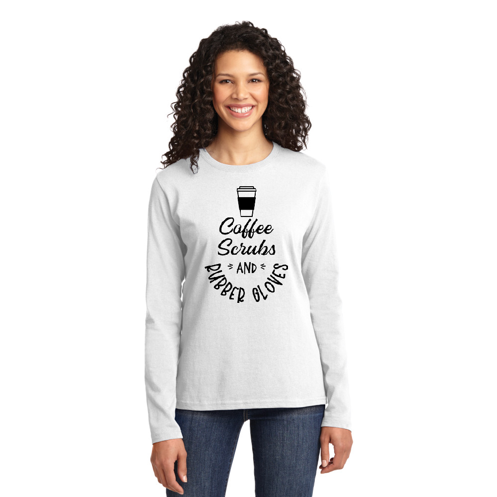 Coffee Scrubs and Rubber Gloves - Cotton Long Sleeve T-Shirt-Cutieful