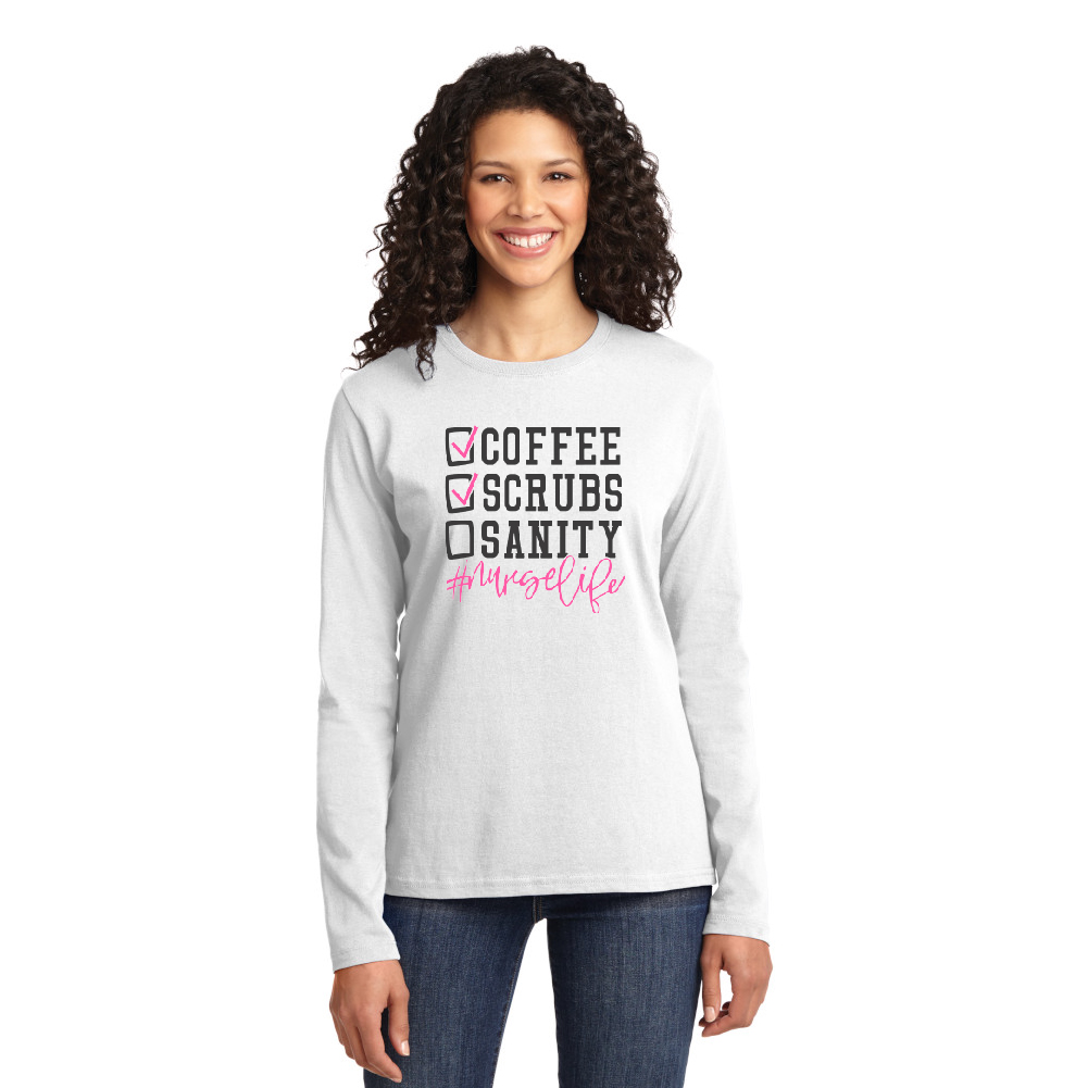 Coffee Scrubs Sanity - Cotton Long Sleeve T-Shirt-Cutieful