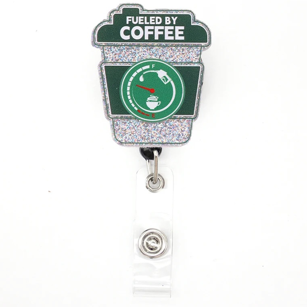 Fueled by Coffee - Cutieful Glitter Acrylic Badge Reel-Cutieful