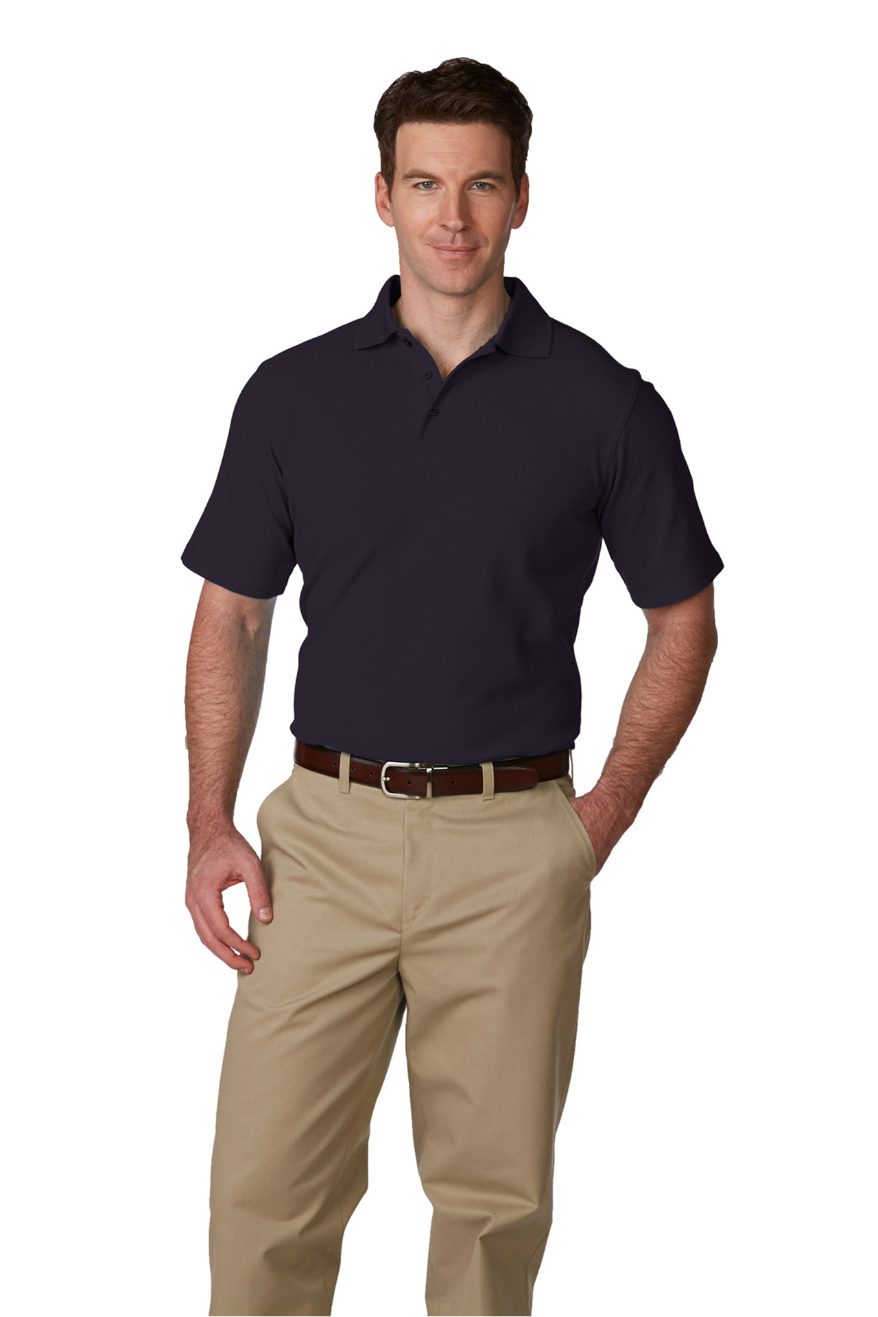 Navy polo and top khakis