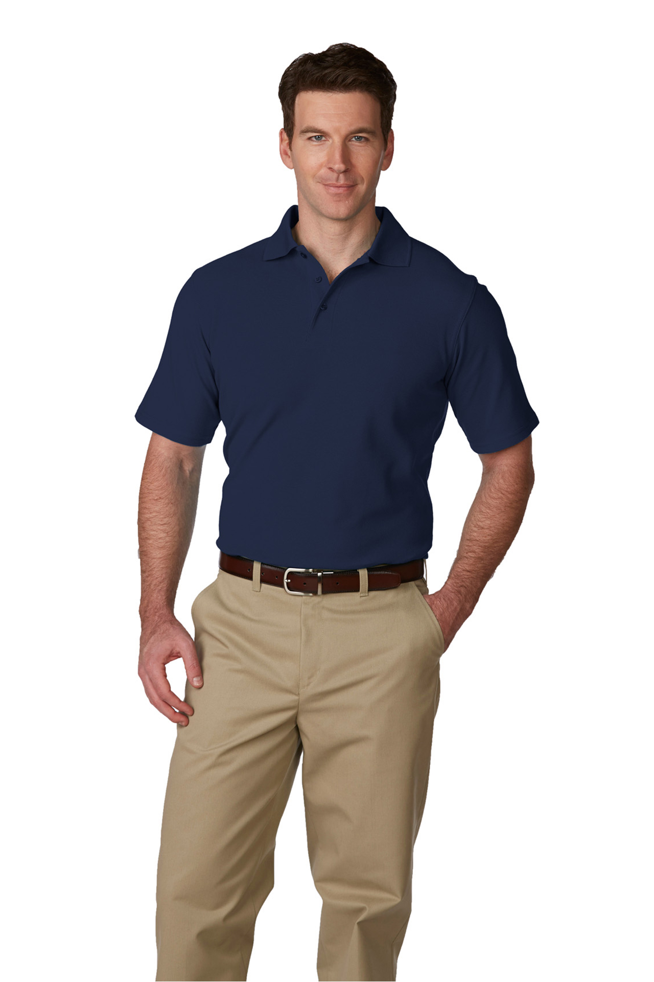 polo shirt and khaki pants