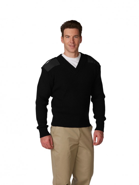 Unisex 2x2 Heavy Rib V-Neck Commando Sweater-A Plus