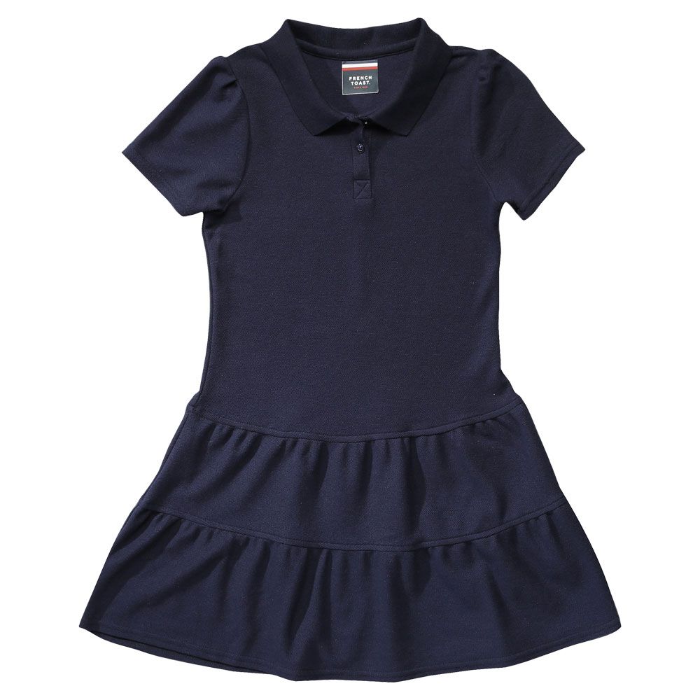French Toast Girl&#8216;s Navy Ruffle Pique Polo Dress-French Toast