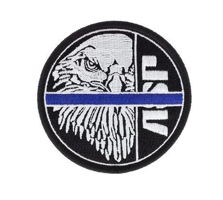 59125 White ASP Eagle on Black, Blue Line Patches (Iron-On)-