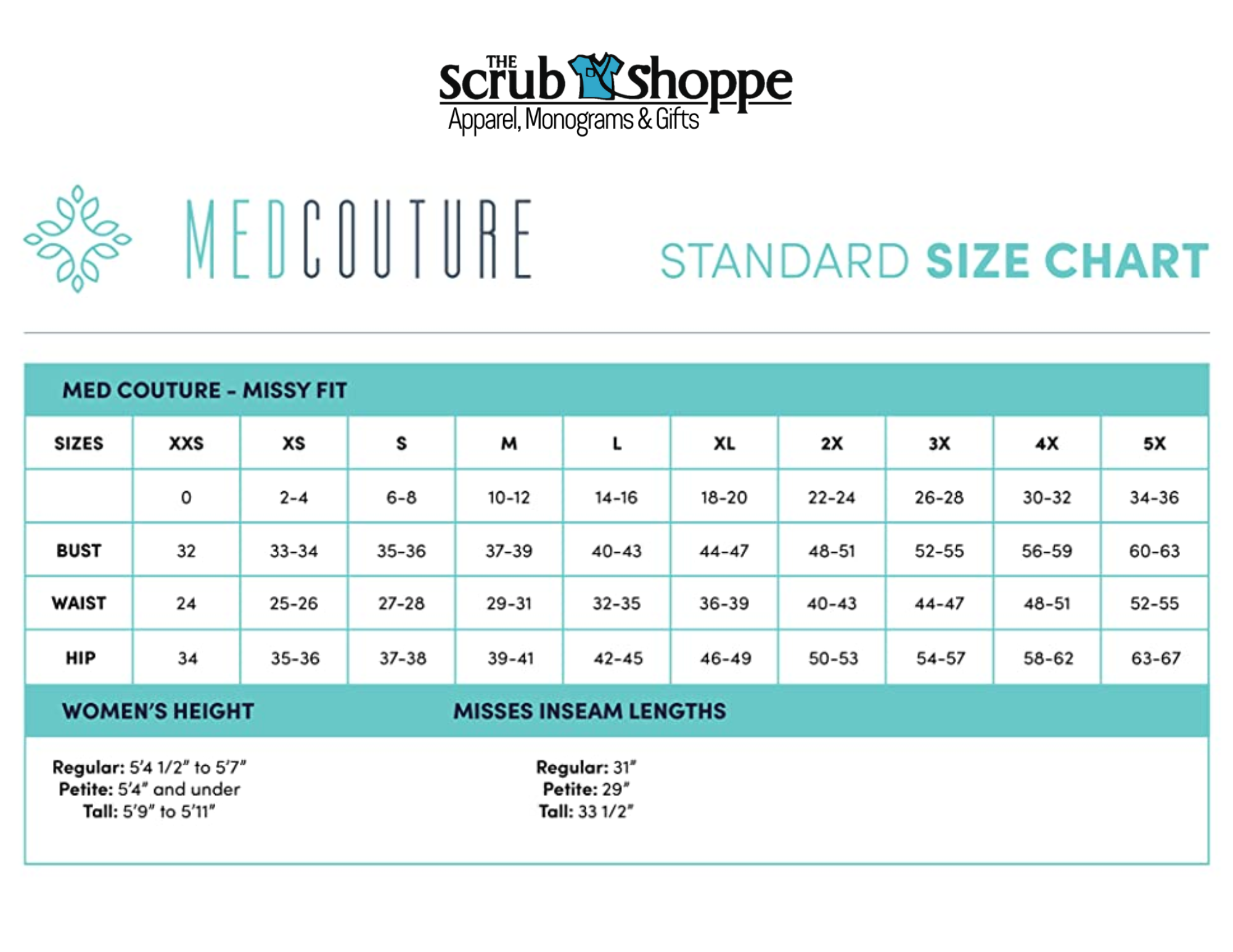 Med Couture Scrubs Size Chart