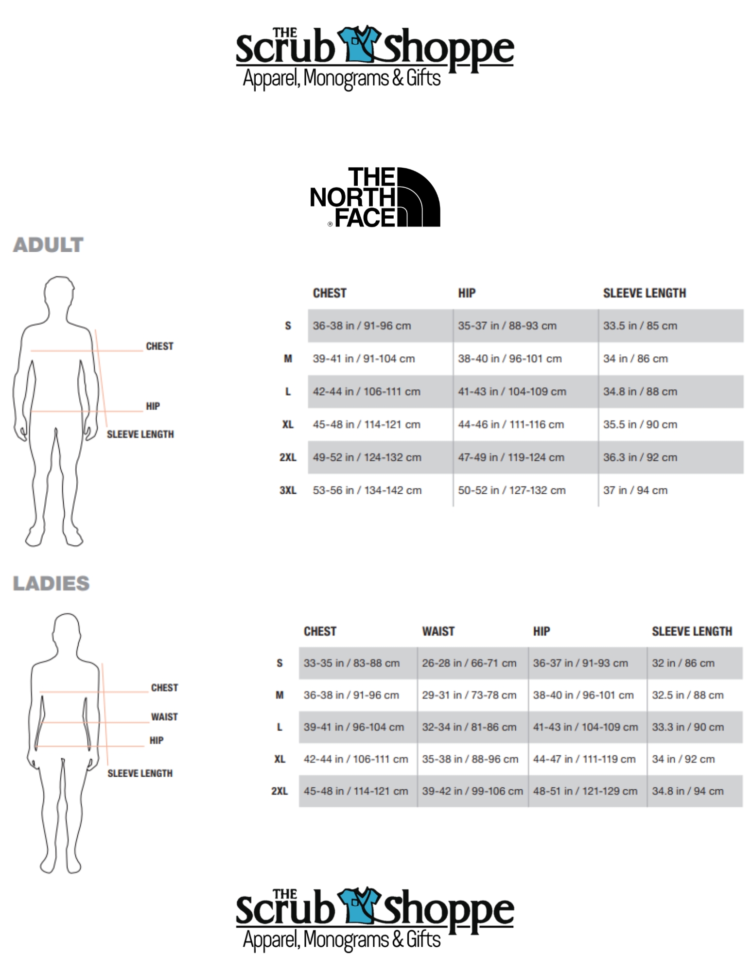 Business Casual Apparel Size Chart