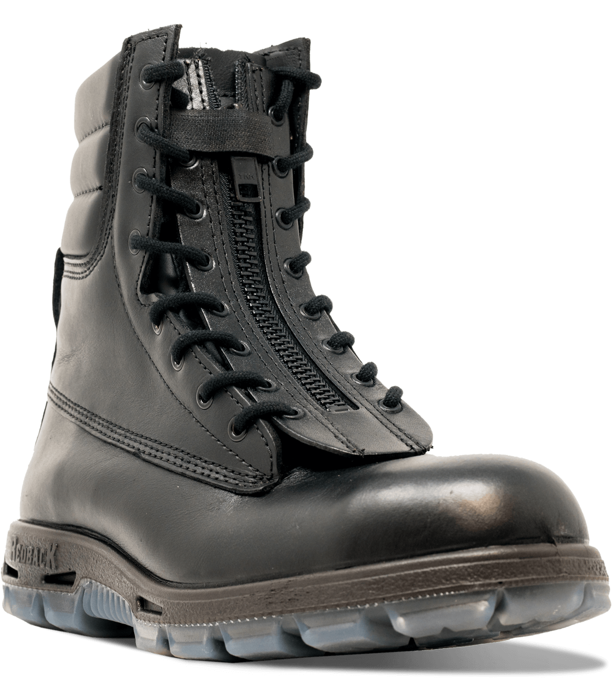 Rescue, Black Waxy 9&#34; Lace-up with Zipper, Steel Toe-Redback