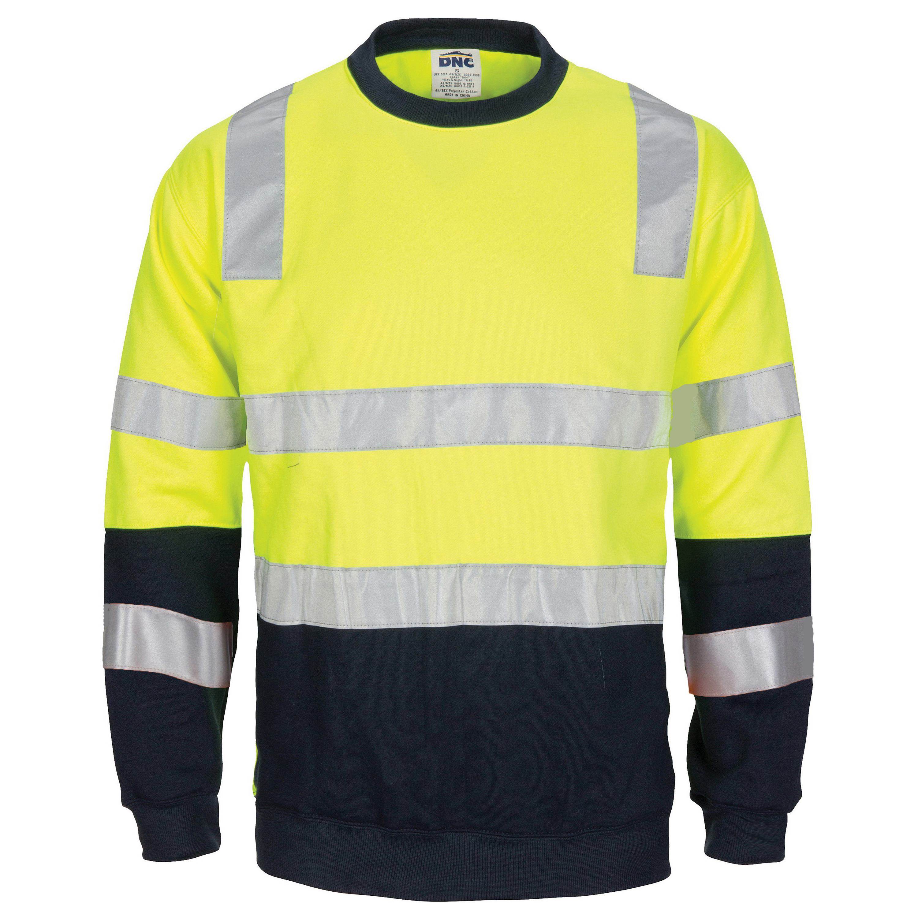 DNC HIVIS 2 tone crew-neck fleecy sweat shirt with shoulders double hoop body and arms CSR R-Tape-DNC