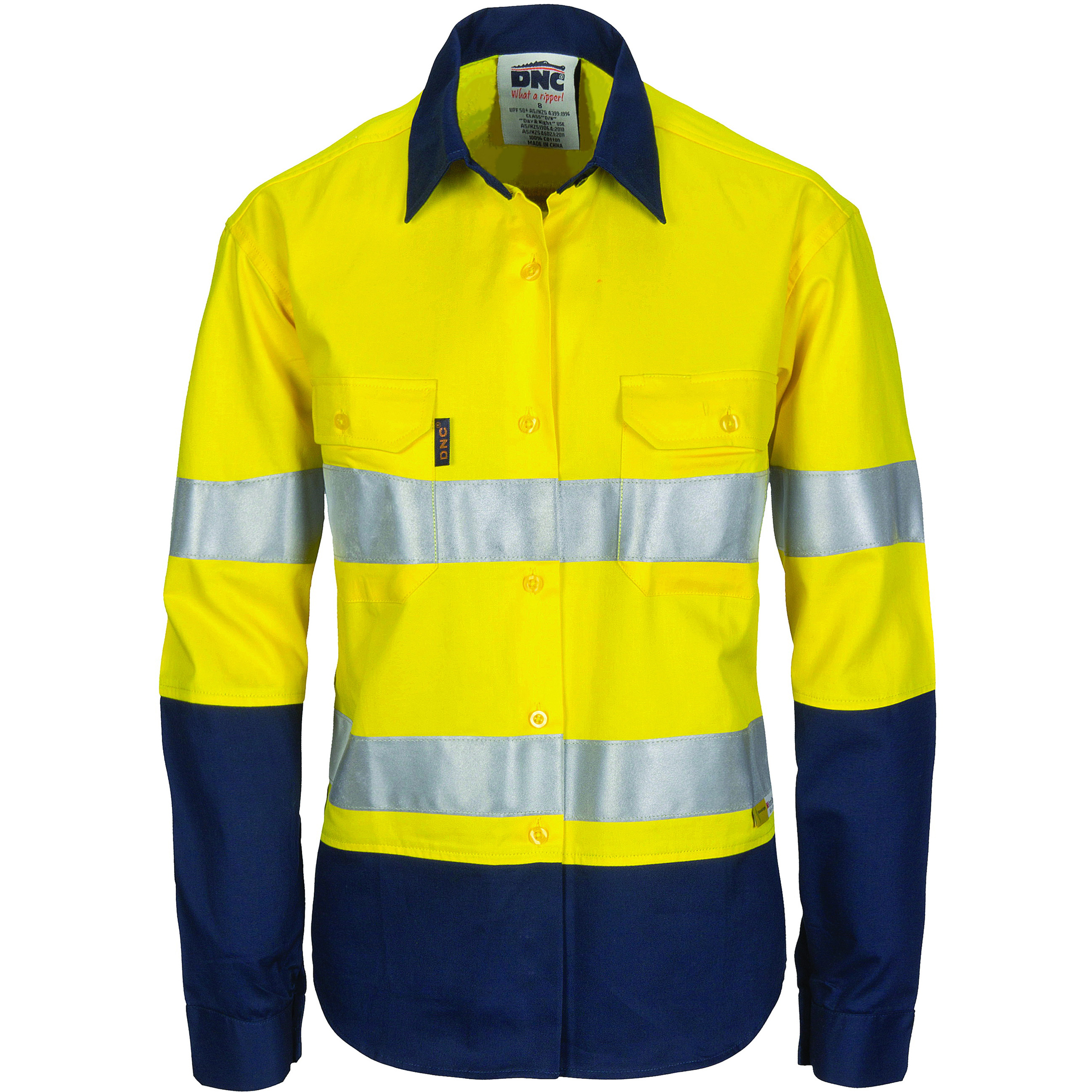 DNC Ladies HiVis Two Tone Cool-Breeze Cott on Sh irt with 3M R-Tape - Long sleeve-City Collection
