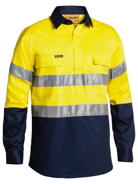 Bisley Taped Hi Vis Closed Front Drill Shirt-Bisley