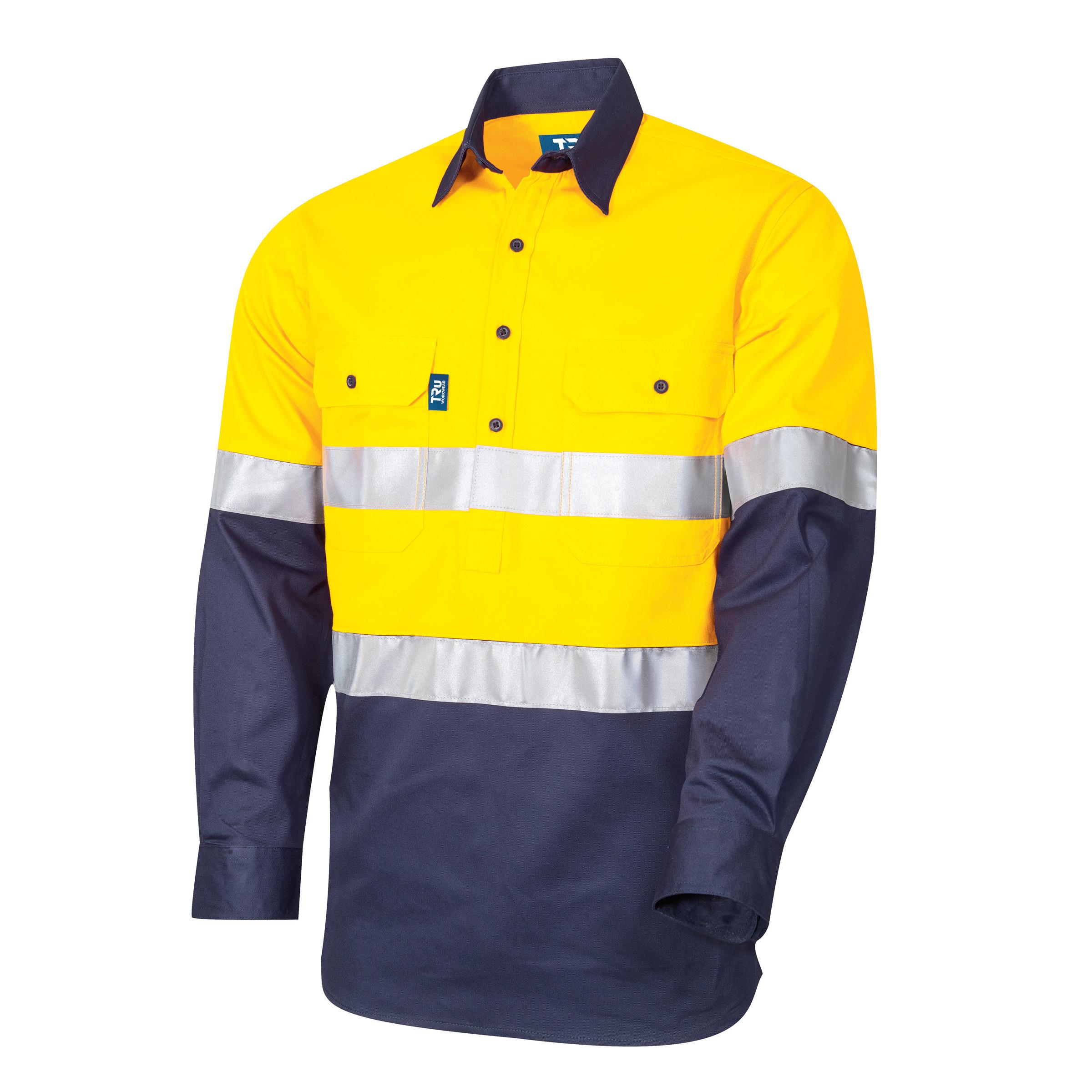 Tru Workwear Lightweight Vented LS Closed Front Hi-Vis Drill Shirt With Reflective Tape-Tru Workwear