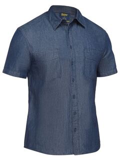 Men&#8216;s Short Sleeve Denim Work Shirt-Bisley