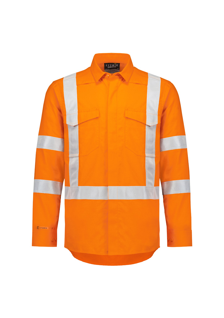 Mens Orange Flame Lightweight Ripstop X Back Taped Shirt-Syzmik