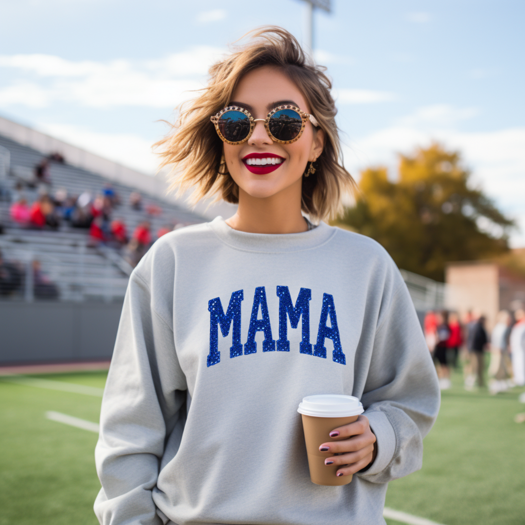 MAMA Metallic Sequin Collegiate Crewneck Sweatshirt-kystitchcraft