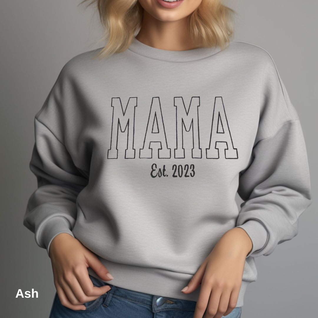MAMA Est Crewneck Sweatshirt-Ky Stitch Craft