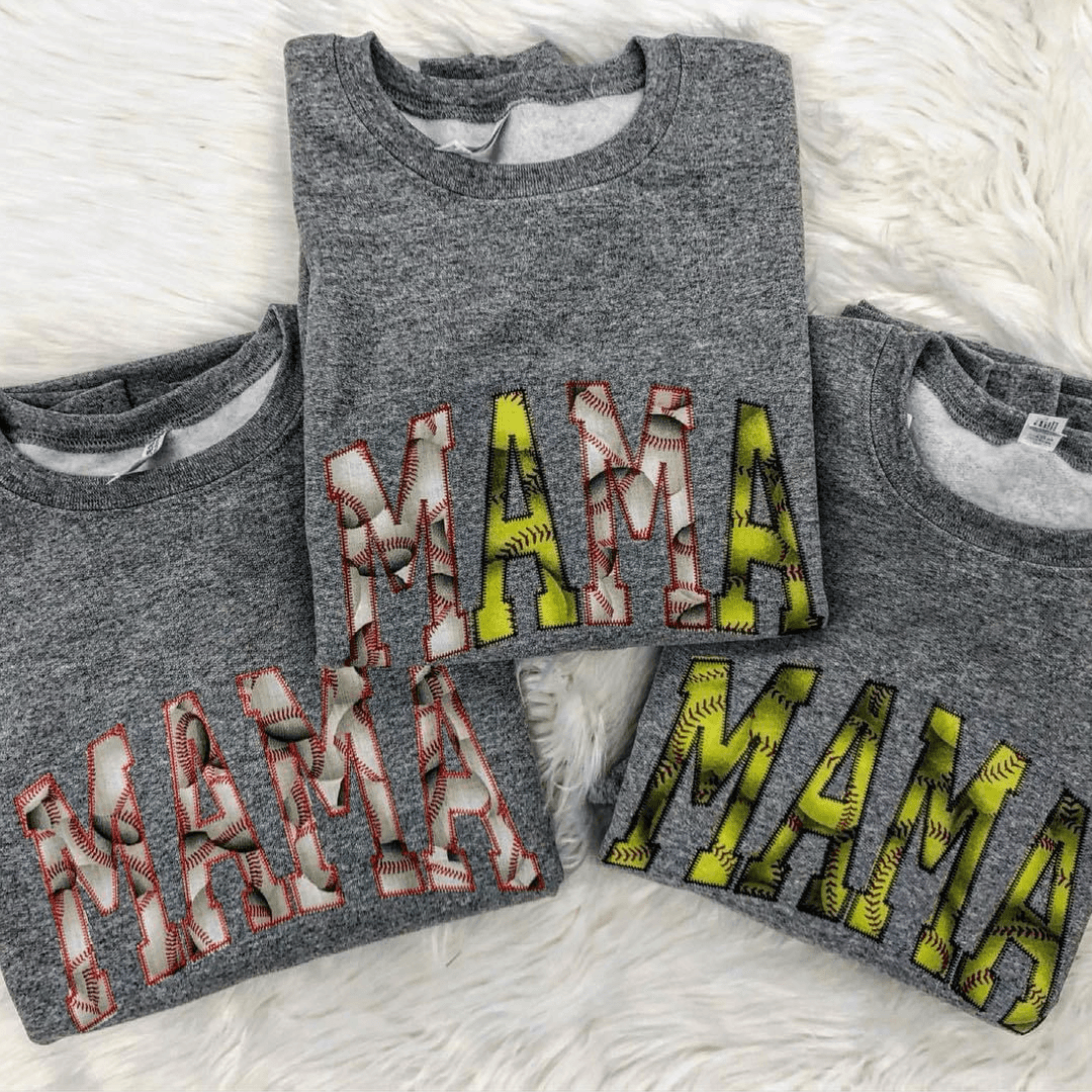 MAMA Baseball Softball Applique Sweatshirt-The Scrub Shoppe