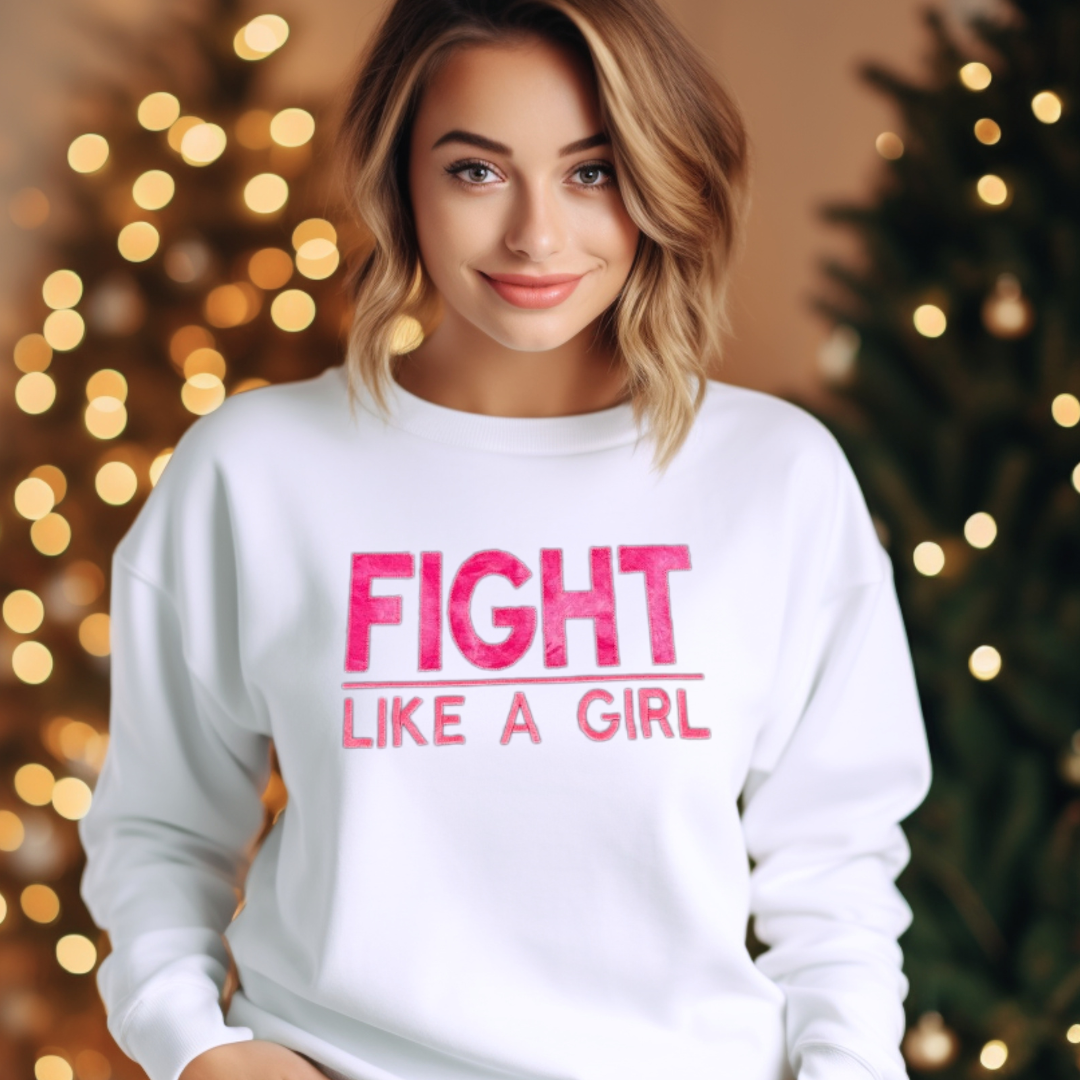 FIGHT Like A Girl Applique Crewneck Sweatshirt-Ky Stitch Craft