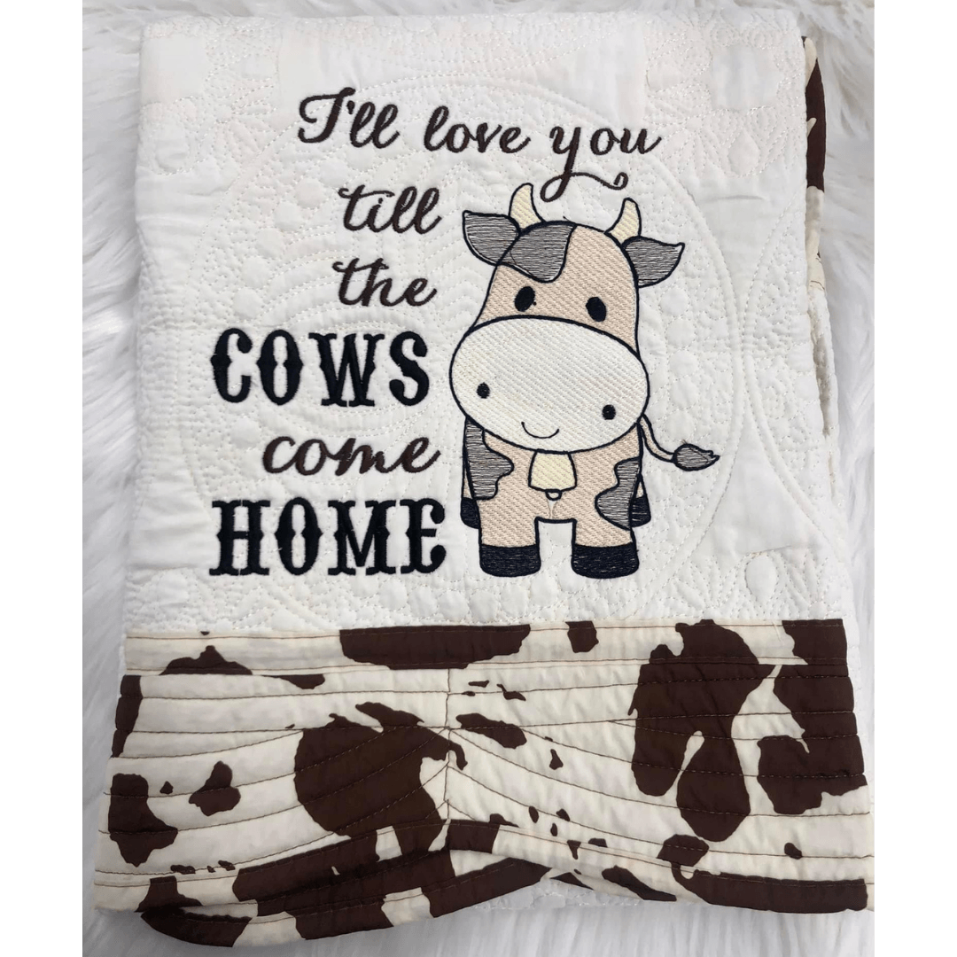 Cows Come Home Quilted Heirloom Baby Blanket Cow Print Trim-Ky Stitch Craft