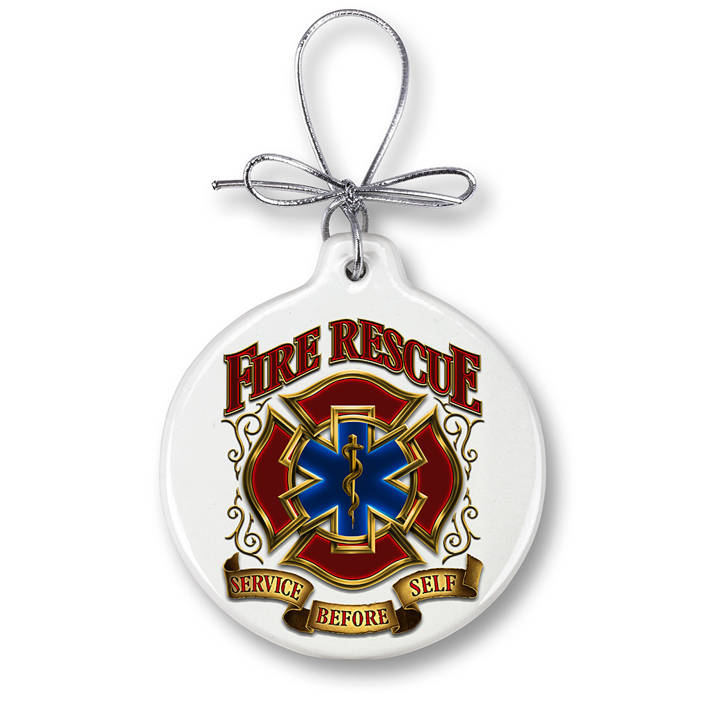 Fire Rescue Crest Asclepius Holiday Ornament-Derks Uniforms