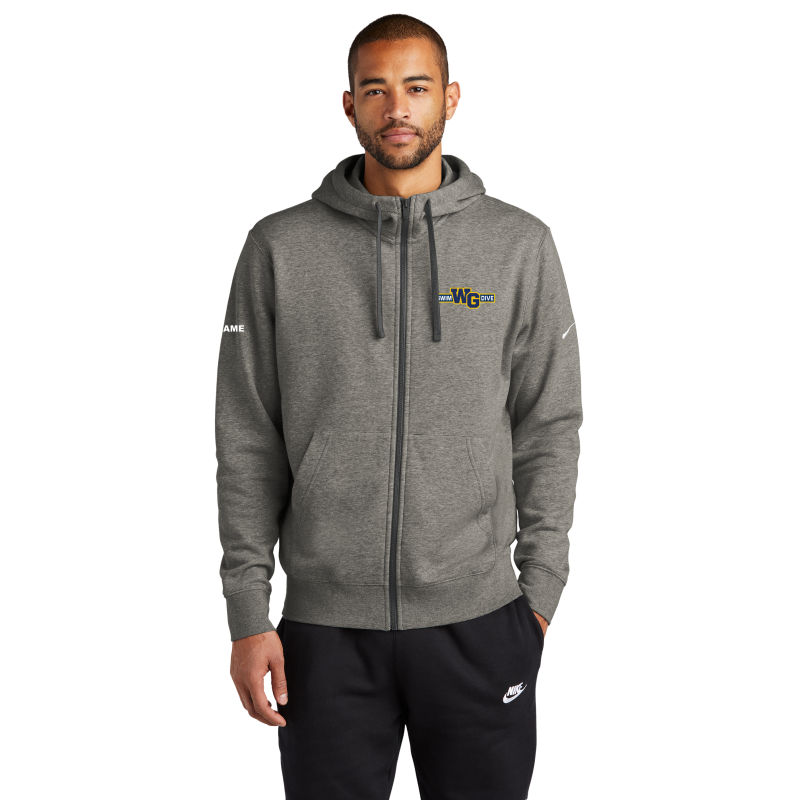 Nike Club Fleece Sleeve Swoosh Full-Zip Hoodie-WG EMBROIDERED-Nike