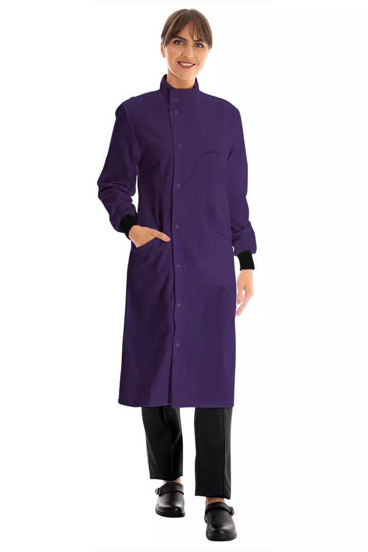 Woman in navy Howie lab coatj