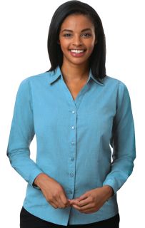 Ladies Cross-Weave L/S Shirt Aqua Solid-Blue Generation