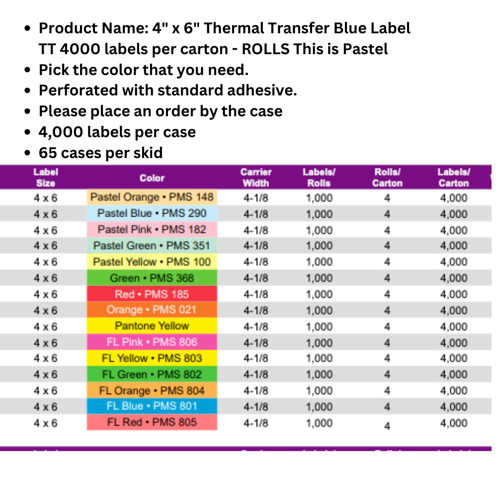 4 x 6 Thermal Transfer Choose Your Color- Rolls-Signature Media Group