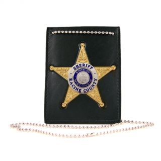 Neck Chain Holder With Custom Cut-Out For Badge On Front And Id Compartment On Back-Boston Leather