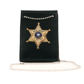 Npb Neck Chain Holder With Custom Cut&#45;Out And Hook &#38; Loop Closure For Shirt Pocket Or Over Belt Use-Boston Leather