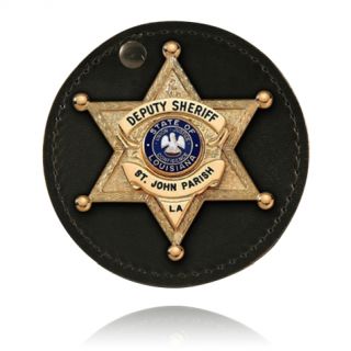 3-3/4&#34; Round Badge Holder, Swivel w/Hook & Loop-Boston Leather