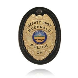 Large Oval Badge Holder w/ Recessed Cutout-Boston Leather