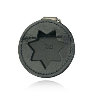 Black Round K-9 Badge Holder With D-Ring-Boston Leather