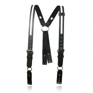 Fireman&#34;S Leather Suspenders (Button)(Reflective)-Boston Leather