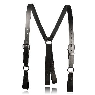 1-1/4&#34; Police Leather Suspenders (All Black)-Boston Leather