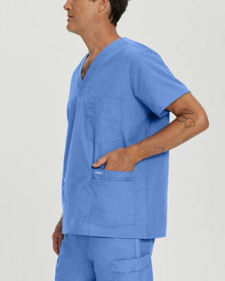 Landau 7489 men's 5 pocket v neck scrub top alt view: side