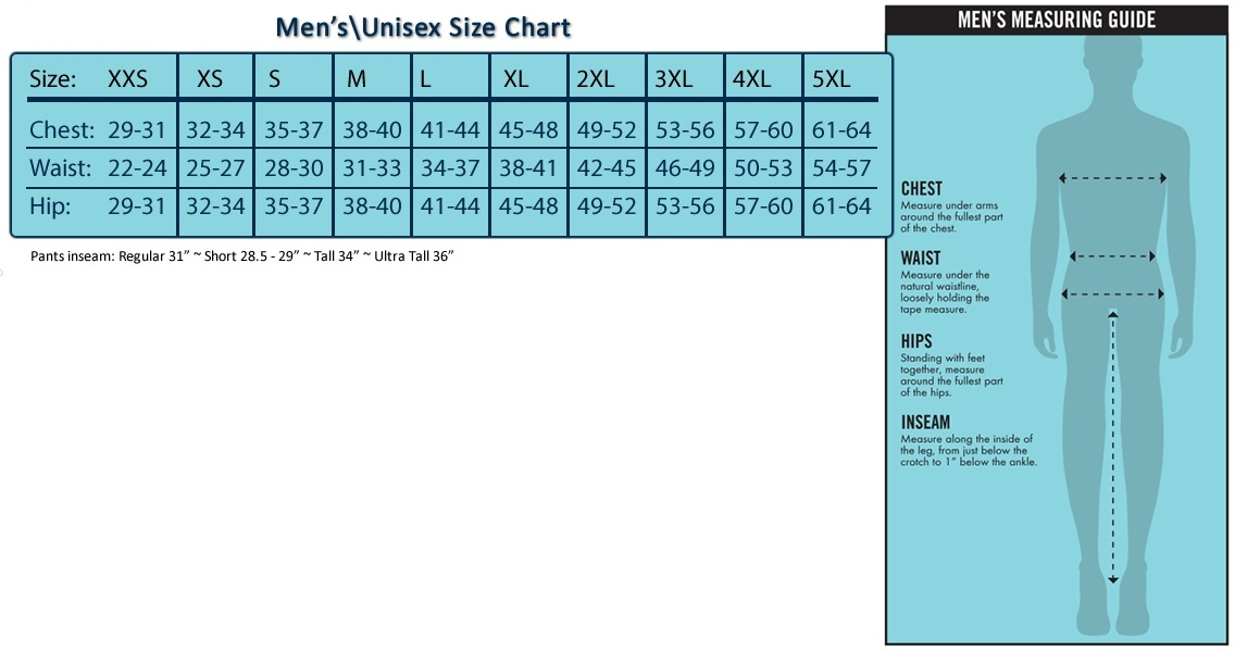 cherokee men's size chart