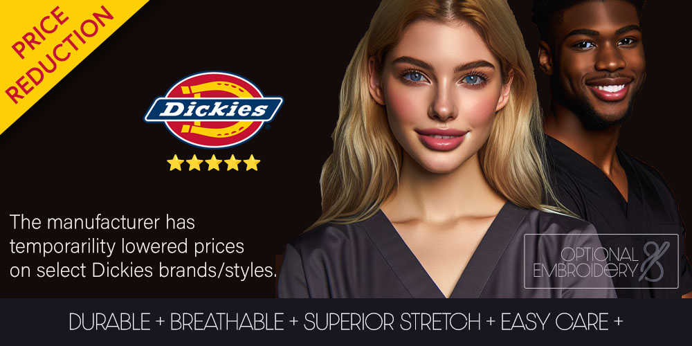 Shop temporary lower prices on select Dickies brands scrubs!