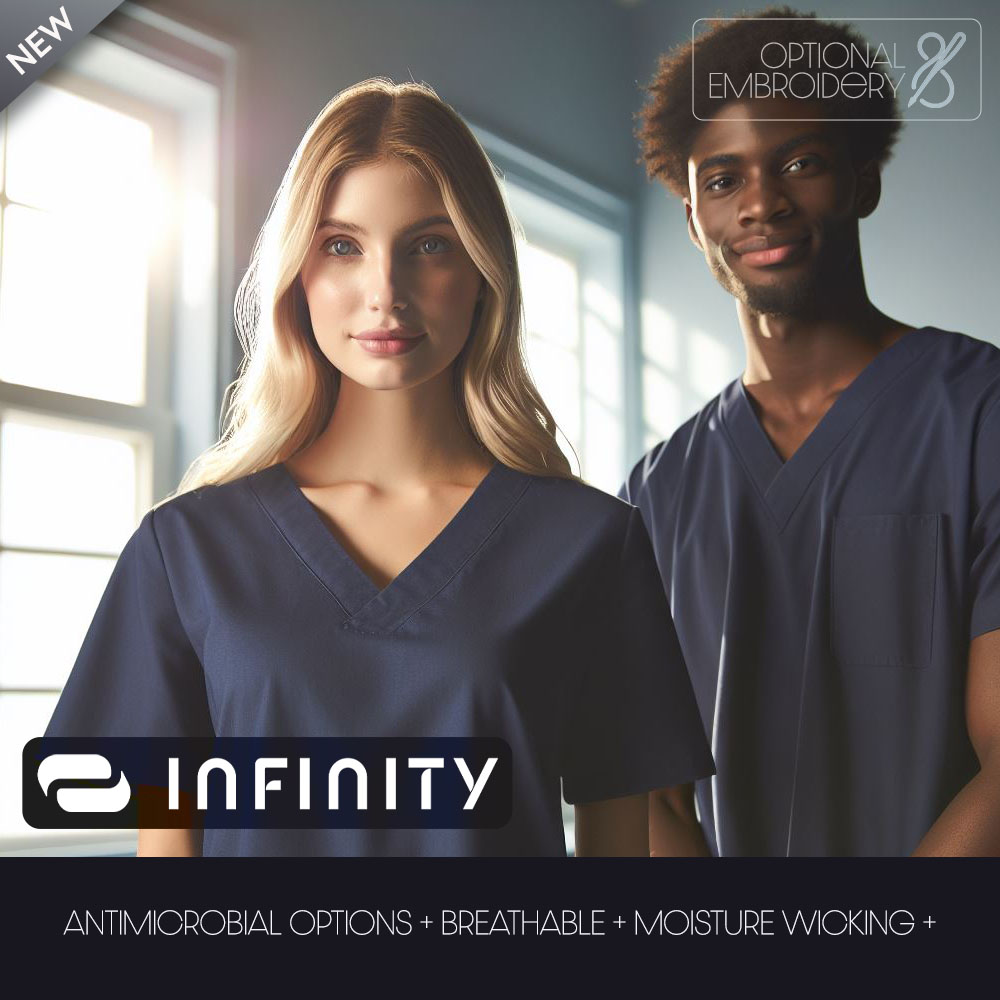 INFINITY MEDICAL APPAREL ANTIMICROBIAL OPTIONS | OPTIONAL EMBROIDERY | PETITE AND TALL SIZES | MEDICAL AND DENTAL OFFICE APPROVED