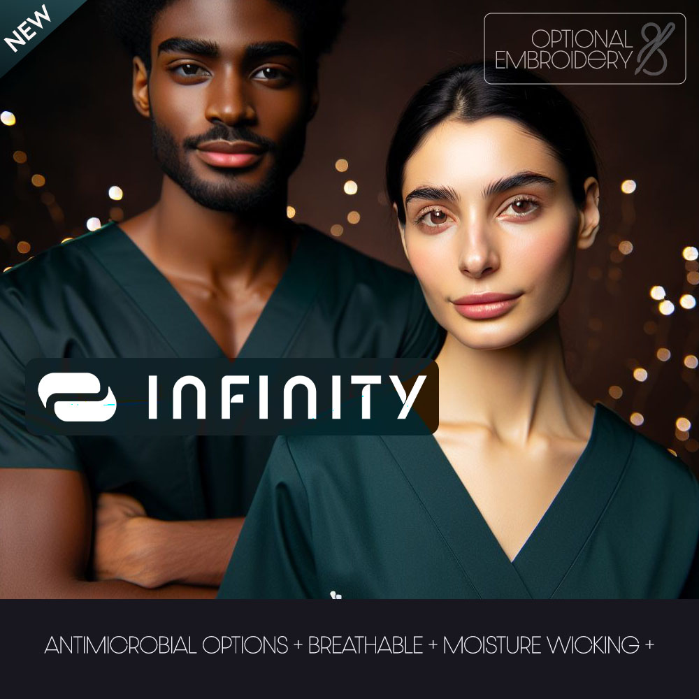 INFINITY MEDICAL APPAREL ANTIMICROBIAL OPTIONS | OPTIONAL EMBROIDERY | PETITE AND TALL SIZES | MEDICAL AND DENTAL OFFICE APPROVED