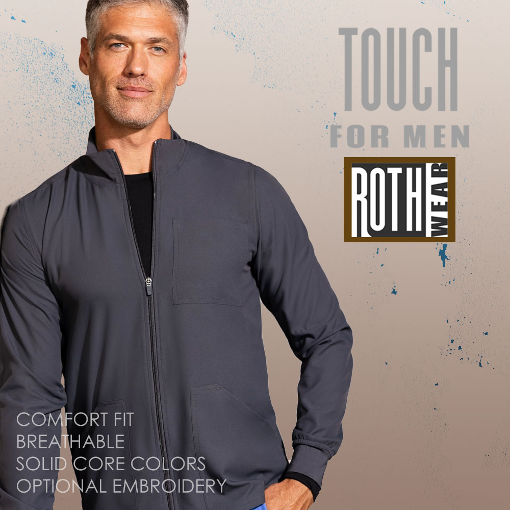 Breathable, stretchy RothWear Touch Men's Medical scrubs with optional monogramming