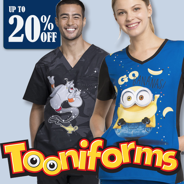 Shop Tooniforms - prined scrub tops, jackets and hats, caps - all up to 20% F