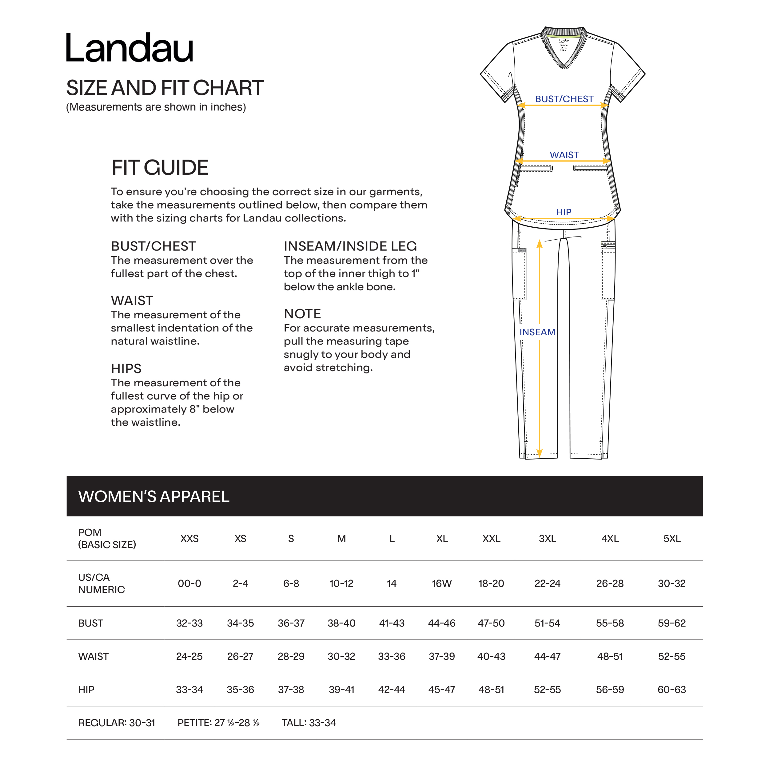 Landau ProFlex Women's Scrubs Size Chart