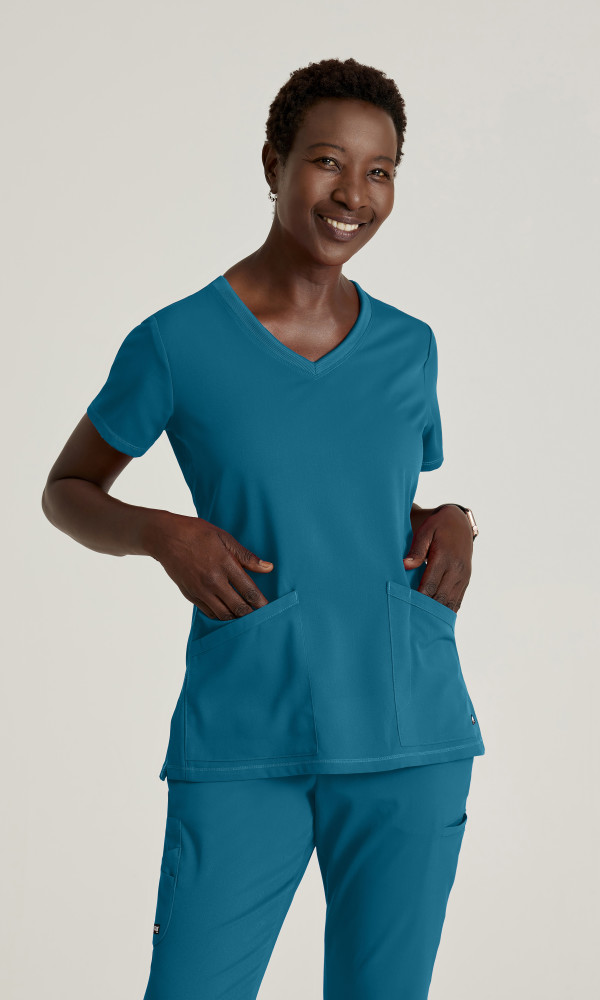 Greys Anatomy GRST045 Serena Spandex Stretch 3 Pocket Medical Scrub Top