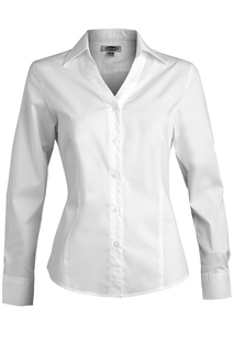 Edwards Ladies Tailored V-Neck Stretch Blouse-Long Sleeve-Edwards