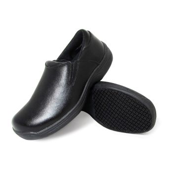 Genuine Grip Women Slip-Resistant Slip-On Work Shoes #470 Black Leather-